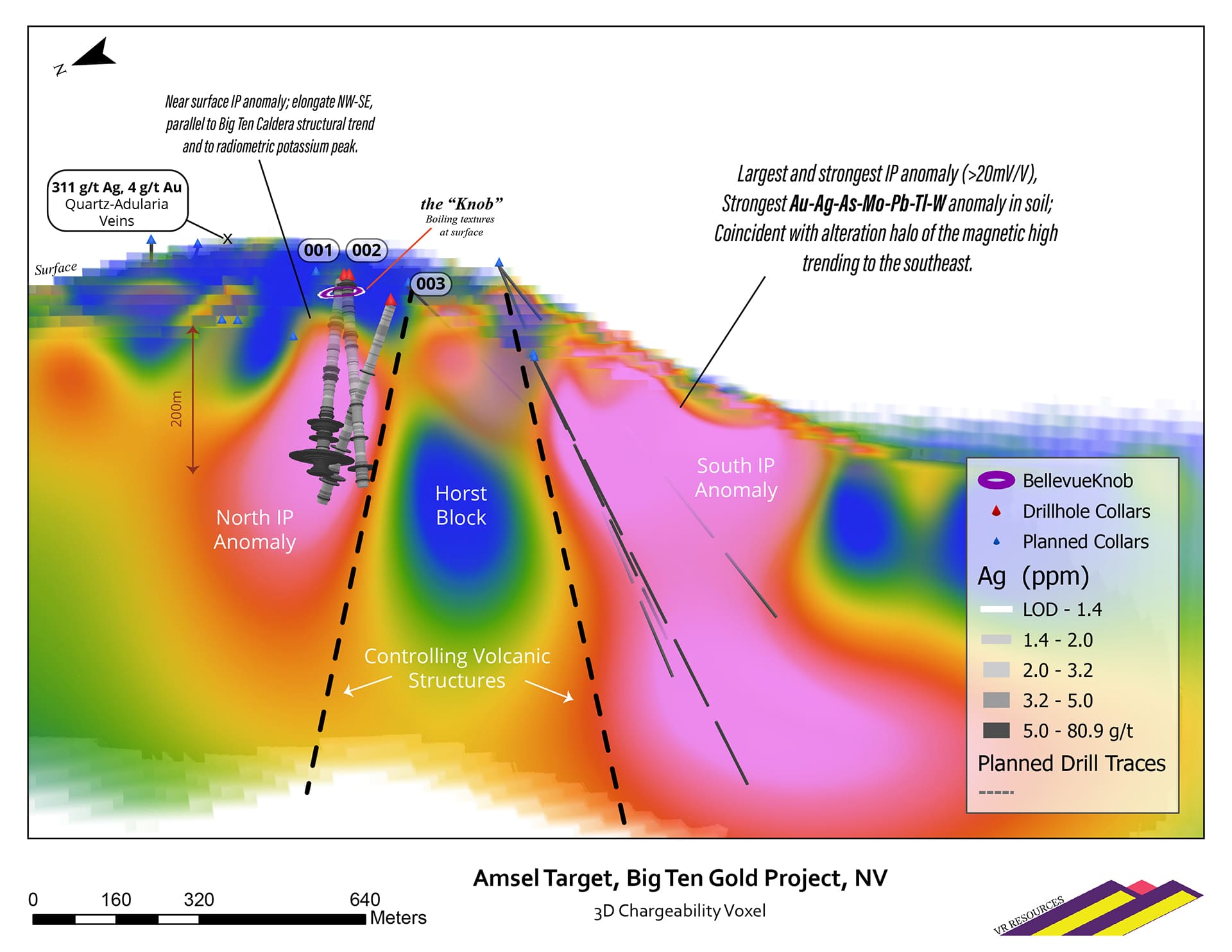 Amsel Property. Soil Geochemistry and IP Maps