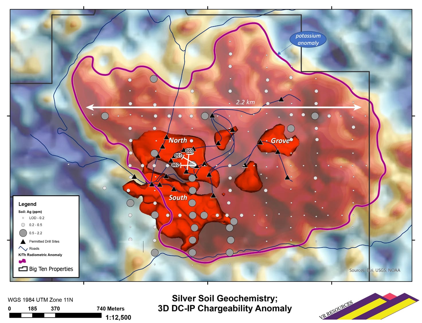 Amsel Property. Soil Geochemistry and IP Maps